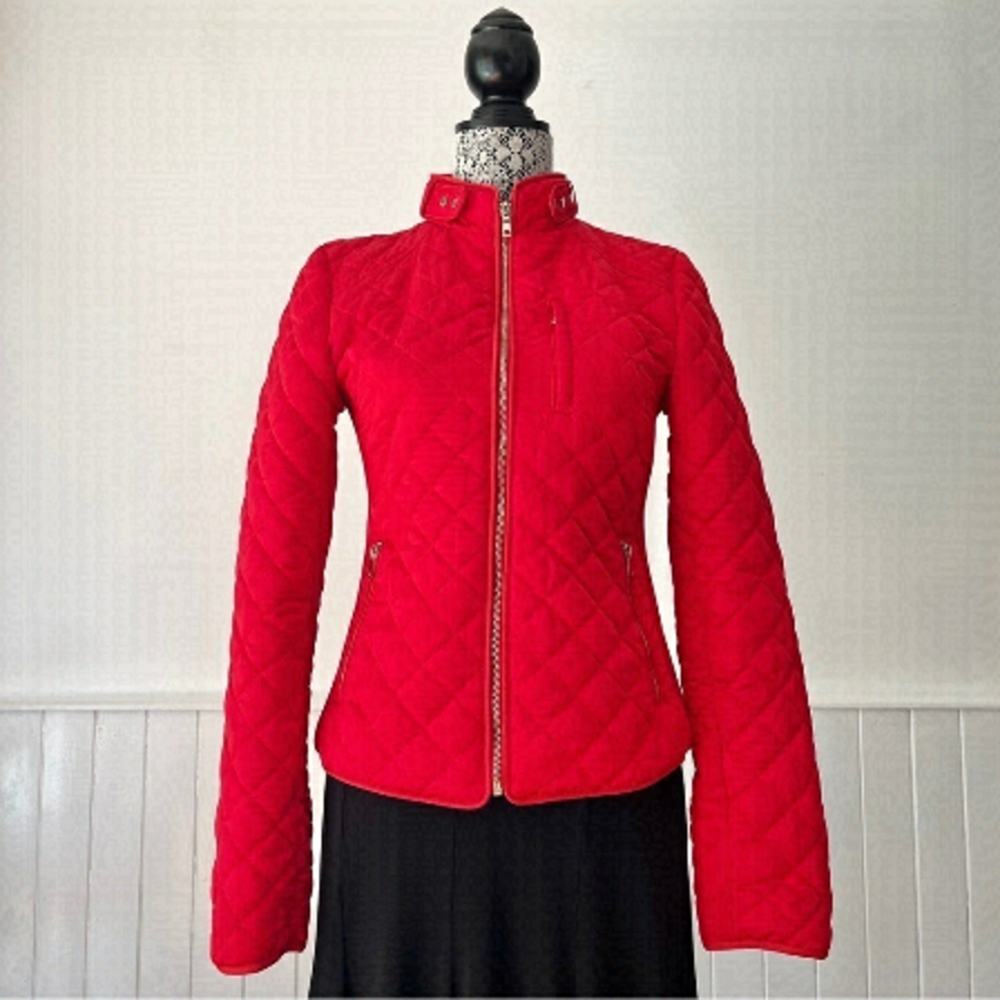 Zara Woman Red Quilted Zip Up Jacket Size M - Picture 1 of 15